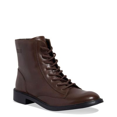 Bota Coturno Cadarço Couro Pelica Premium Marrom