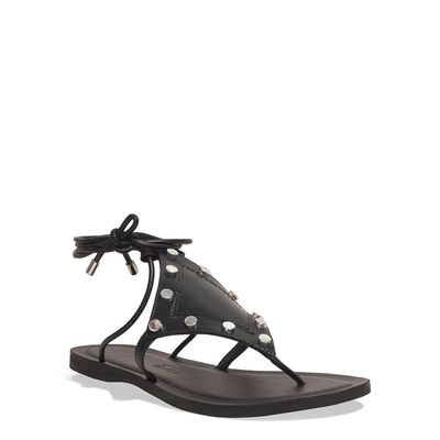 Rasteira Amarração Couro Confort Preta Tachas