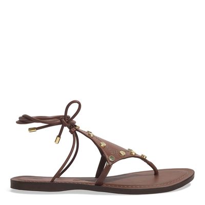 Rasteira Amarração Couro Confort Marrom Dark Tachas