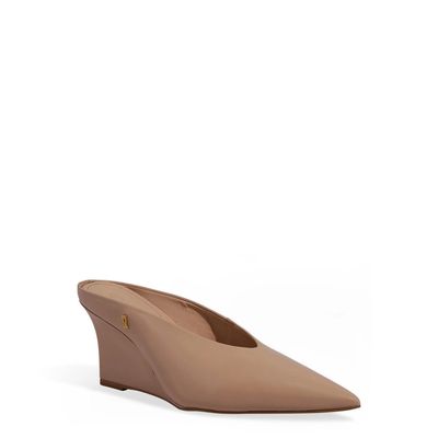 Scarpin Mule Couro Pelica Anabela Bege