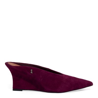 Scarpin Mule Couro Camurça Anabela Roxo