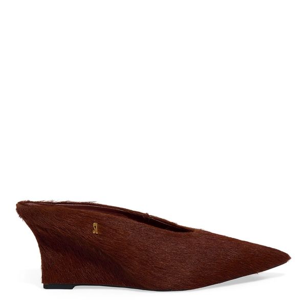 Scarpin Mule Couro Pelo Anabela Terracota