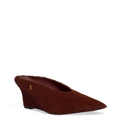Scarpin Mule Couro Pelo Anabela Terracota