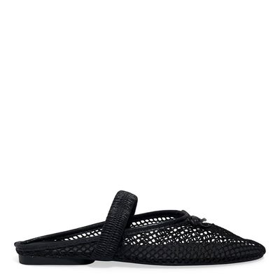 Mule Tela Bico Redondo Preto Laço