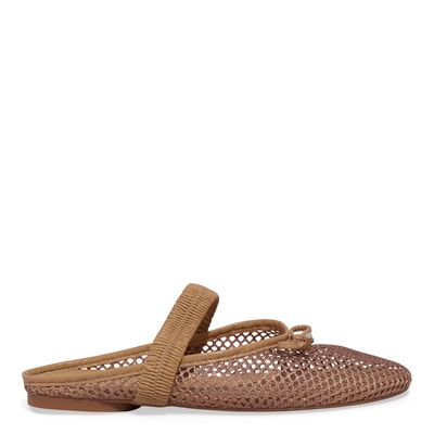 Mule Tela Bico Redondo Bege Laço