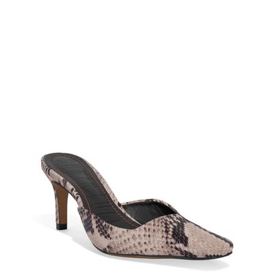 Mule Couro Bico Quadrado Animal Print Cobra