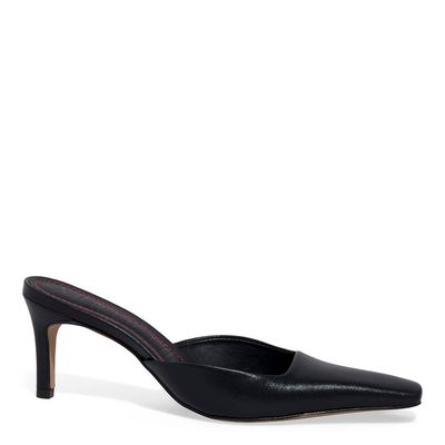 Mule Couro Bico Quadrado Recorte Preto