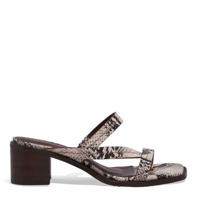 Mule Couro Animal Print Cobra Salto Bloco