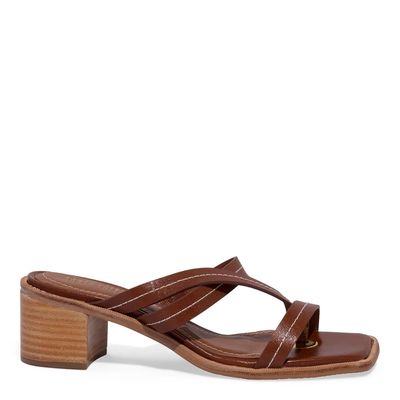 Mule Couro Marrom Salto Bloco Fachete