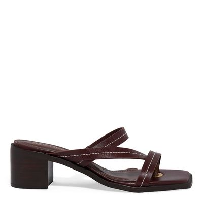 Mule Couro Marrom Dark Salto Bloco Fachete