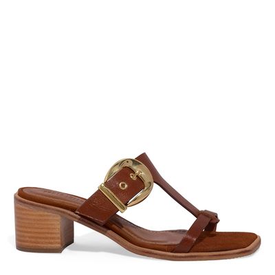 Mule Couro Marrom Bico Quadrado Fivela