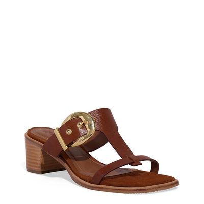 Mule Couro Marrom Bico Quadrado Fivela