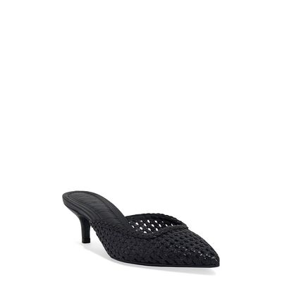 Mule Palha Bico Fino Recorte Preto