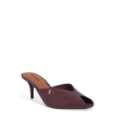 Mule Couro Bico Redondo Recorte Roxo