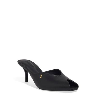 Mule Couro Bico Redondo Recorte Preto