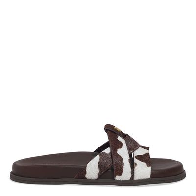 Papete Couro Pelo Animal Print Marrom