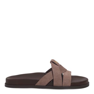 Papete Couro Camurça Marrom Tiras Cruzadas