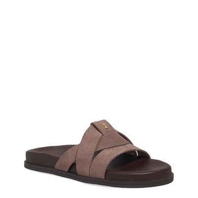 Papete Couro Camurça Marrom Tiras Cruzadas