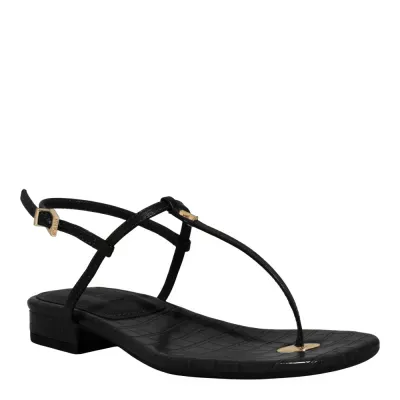 Rasteira Salomé Couro Preta Croco