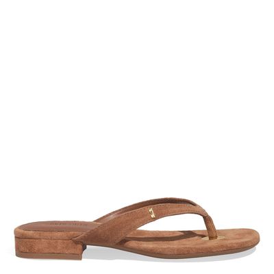 Rasteira Thong Couro Nobre Marrom Safari