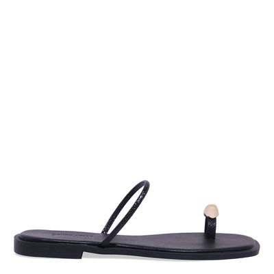 Rasteira Preta Tira De Dedo Metal Bold