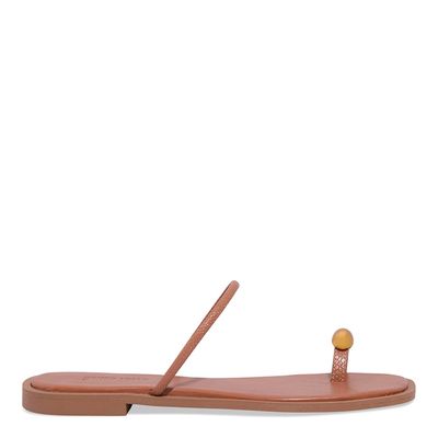 Rasteira Bege Tira De Dedo Metal Bold