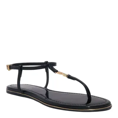 Rasteira Salomé Verniz Preta Bico Redondo