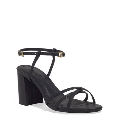 Sandália Couro Salto Médio Preta Tiras Finas