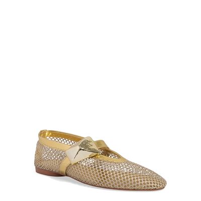 Sapatilha Boneca Tela Dourada Metal