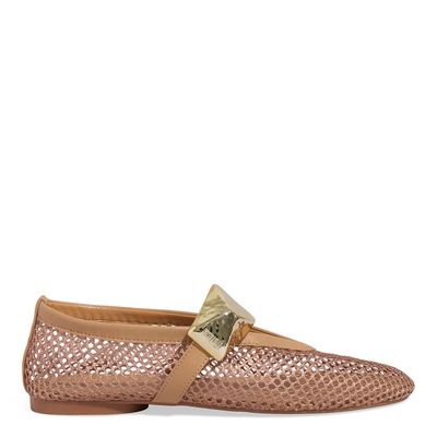 Sapatilha Boneca Tela Bege Metal