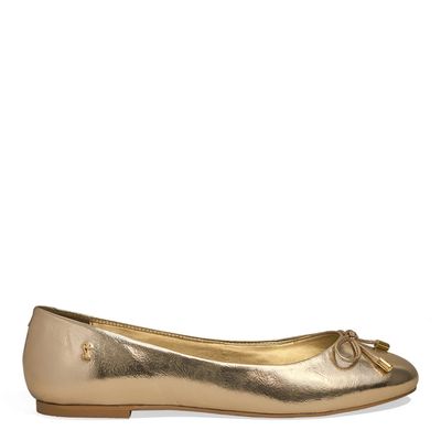 Sapatilha Dourada Metalizada Bico Redondo Laço