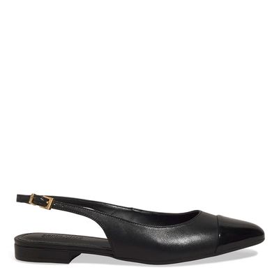 Sapatilha Slingback Couro Preto Bico Fino