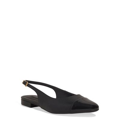 Sapatilha Slingback Couro Preto Bico Fino