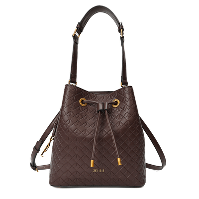 Bolsa Bucket Média Soft Cubos Marrom Dark Alça Dupla