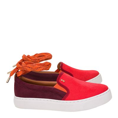 Tênis Slip On Camurça  Laranja e Vinho