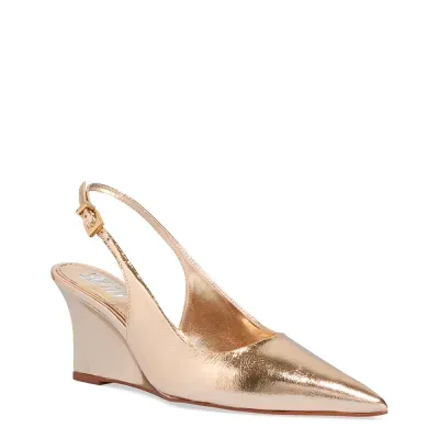 Scarpin Slingback Couro Metalizado Anabela