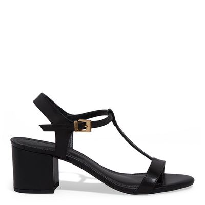 Sandália Couro Confort Salto Bloco Preta