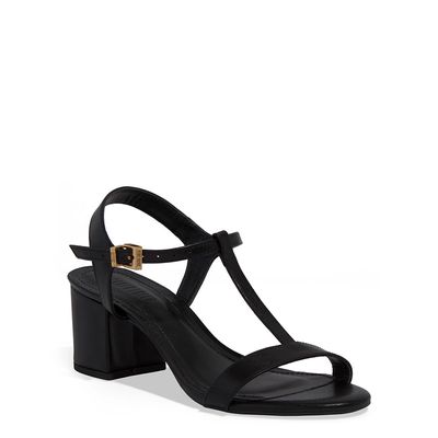 Sandália Couro Confort Salto Bloco Preta