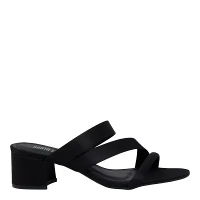 Mule Tecido Cetim Salto Bloco Preto