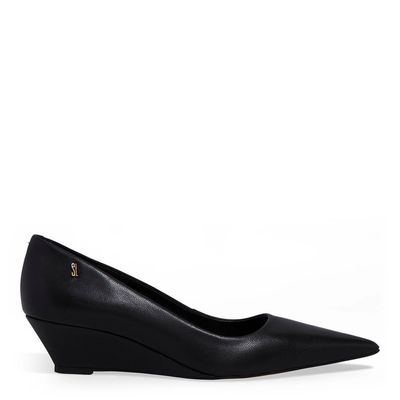 Scarpin Couro Bico Fino Preto Anabela