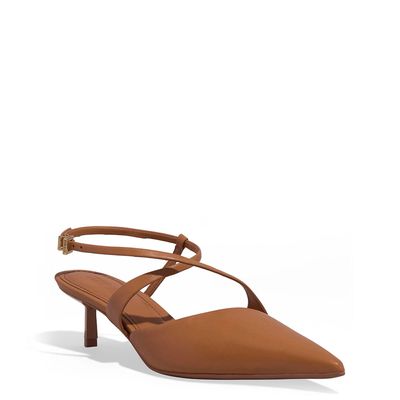 Scarpin Couro Bico Fino Marrom Tira Cruzada