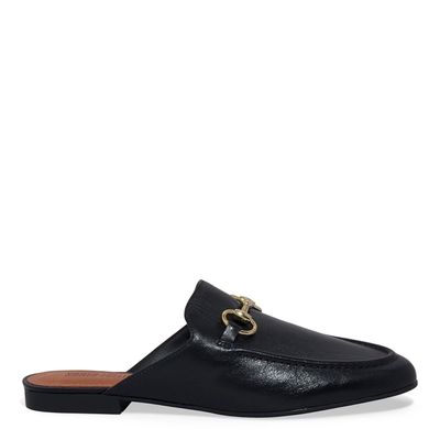 Mule Mocassim Couro Nobre Soft Bico Redondo Preto