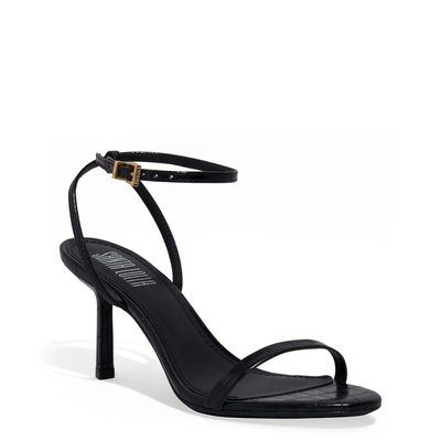 Sandália Croco Vivacius Salto Alto Fino Preta