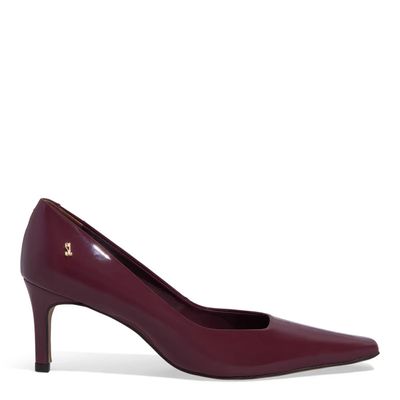 Scarpin Verniz Bico Quadrado Vermelho Marsala