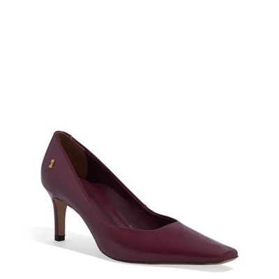 Scarpin Verniz Bico Quadrado Vermelho Marsala