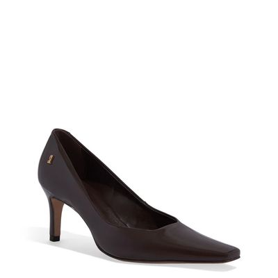 Scarpin Verniz Bico Quadrado Marrom Macchiato