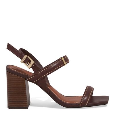 Sandália Couro Nobre Soft Marrom Dark Salto Alto Grosso