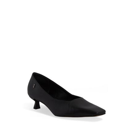 Scarpin Couro Preto Recorte Bico Quadrado