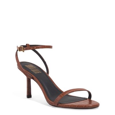 Sandália Croco Vivacius Salto Alto Fino Marrom