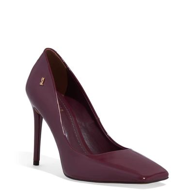 Scarpin Verniz Marsala Salto Alto Fino